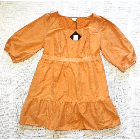 NWT Ava & Viv Tiered Mini Dress puff sleeve Size 3X Terracotta Autumn Cotton - Picture 1 of 11
